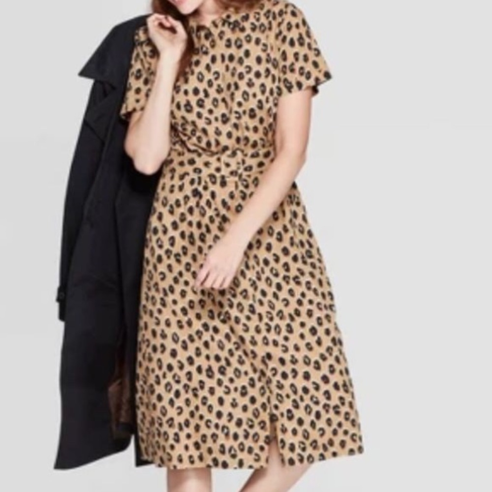 A New Day Leopard Print Button Down Belted Dress XL